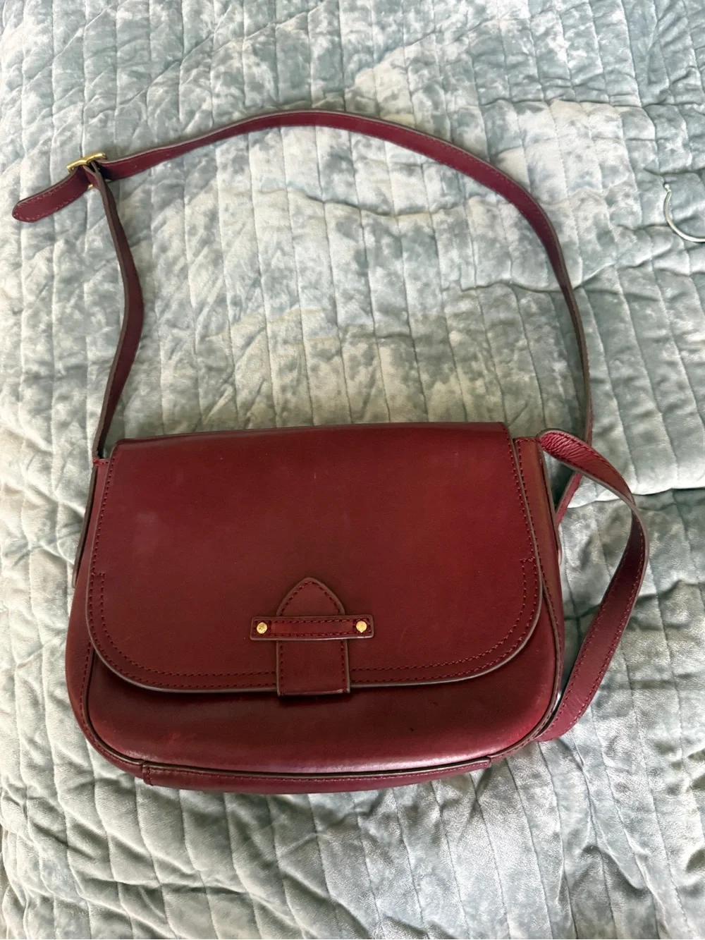 Frye Burgundy Leather Flap Crossbody with Gold Accents